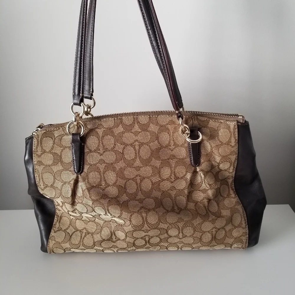 Coach Signature Canvas and Leather Brooke Carryall Purse Light Khaki/Chalk - Picture 11 of 16
